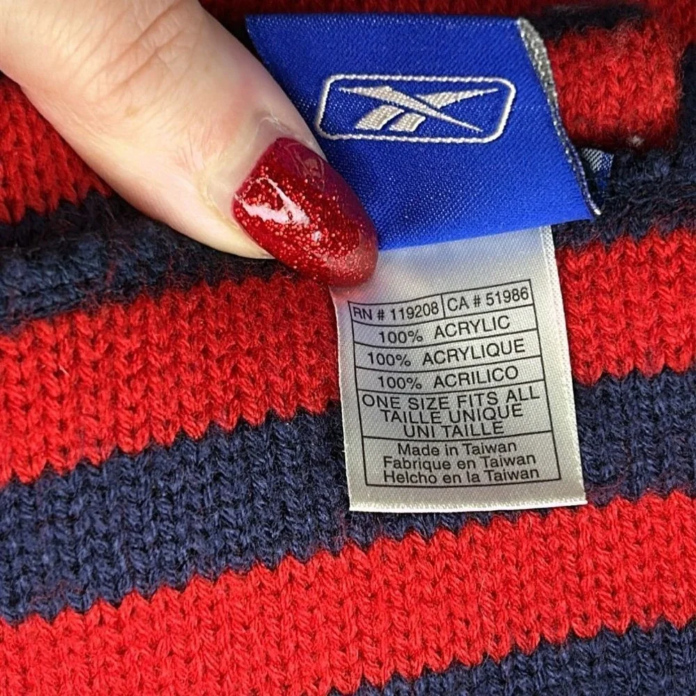 NFL x Reebok Men's New‎ England Patriots Football Red Blue Stripe Winter Scarf